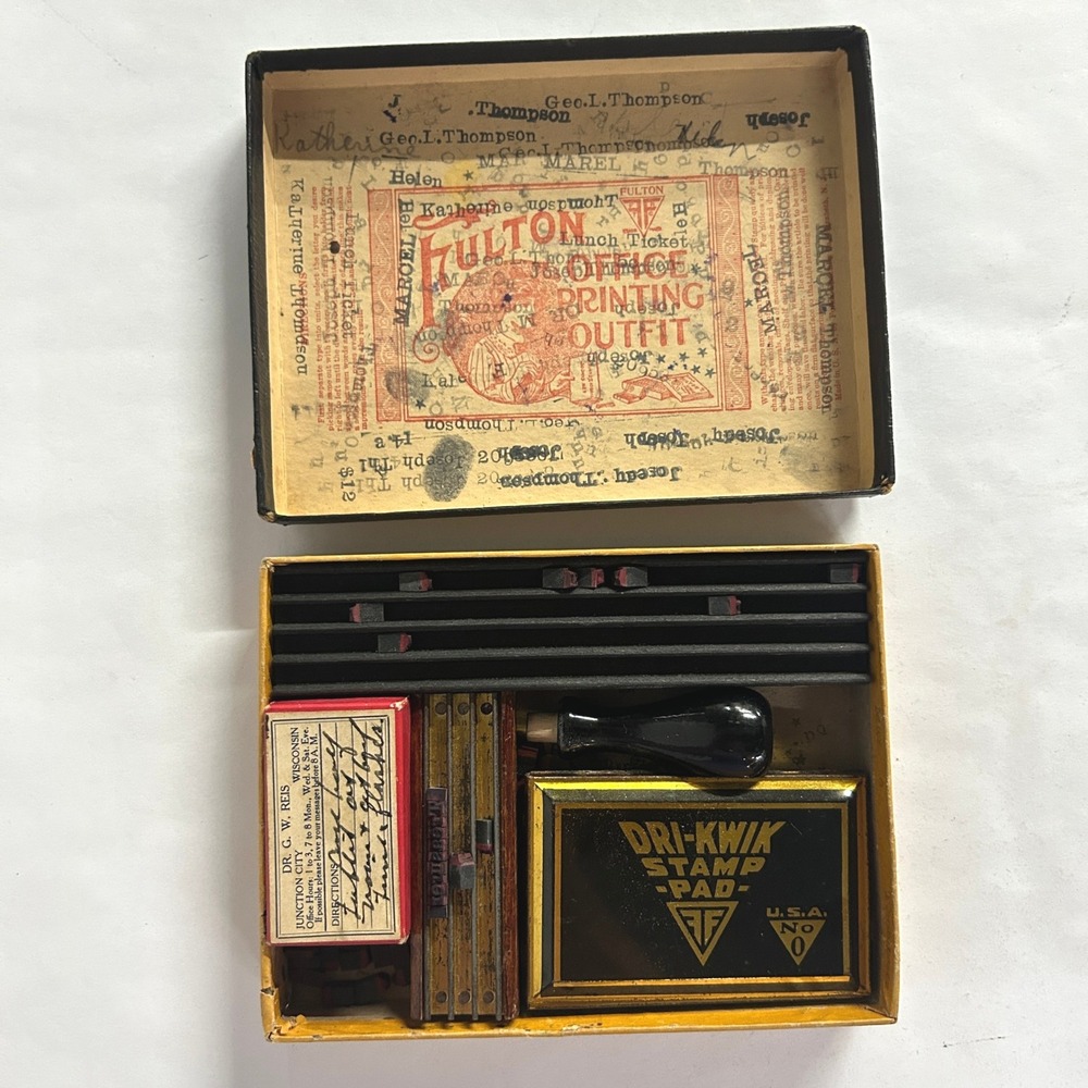 Fulton‎ Office Printing Outfit Vintage Rubber Stamp Set OS Black Dark Academia